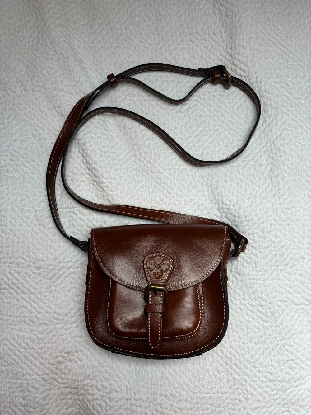 Patricia Nash Brown Leather Buckle Crossbody Bag